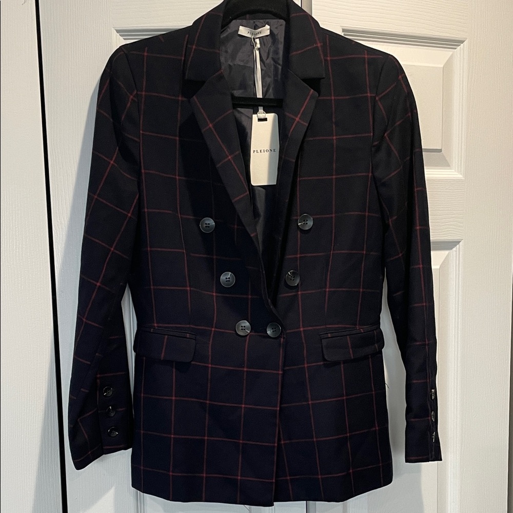 Pleione Plaid Double-Breasted Blazer